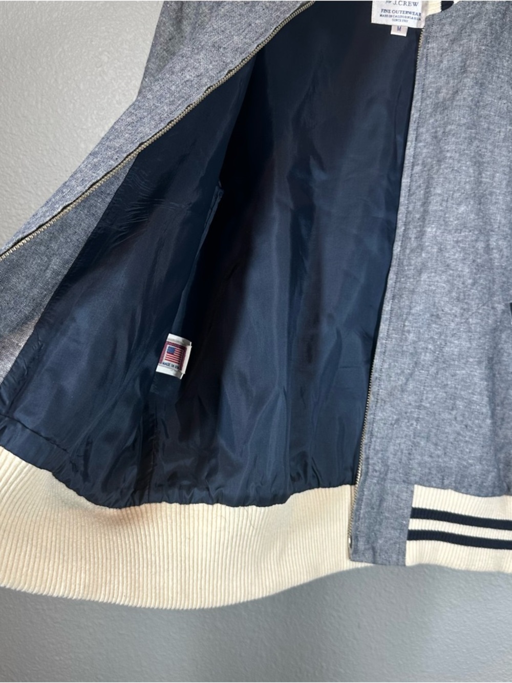 GOLDEN BEAR BY J.CREW Men’s Medium Grey Blue Bomber Jacket Raglan Sleeves - Picture 9 of 10